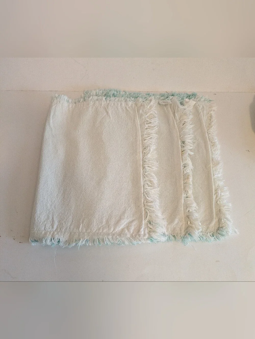Pier 1 Imports Light Aqua Fringed Linen Cotton Placemats Bundle 3